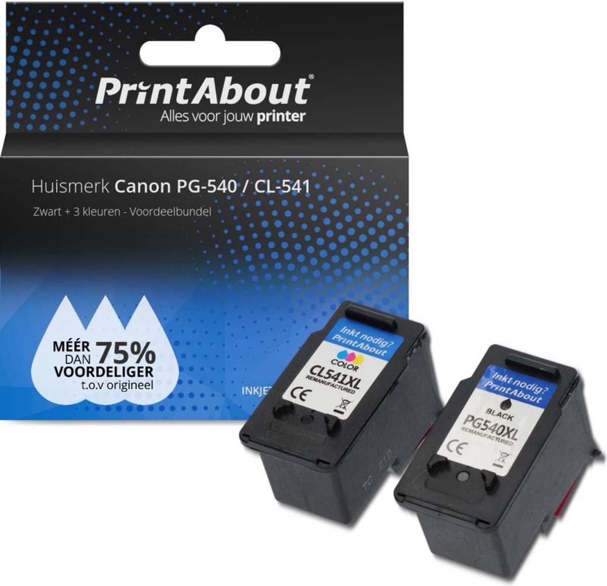 Huismerk Canon PG-540 / CL-541 Inktcartridge Zwart + 3 kleuren Voordeelbundel