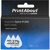 PrintAbout huismerk Tape 91204 (S0721640) Zwart op groen (12 mm) geschikt voor Dymo