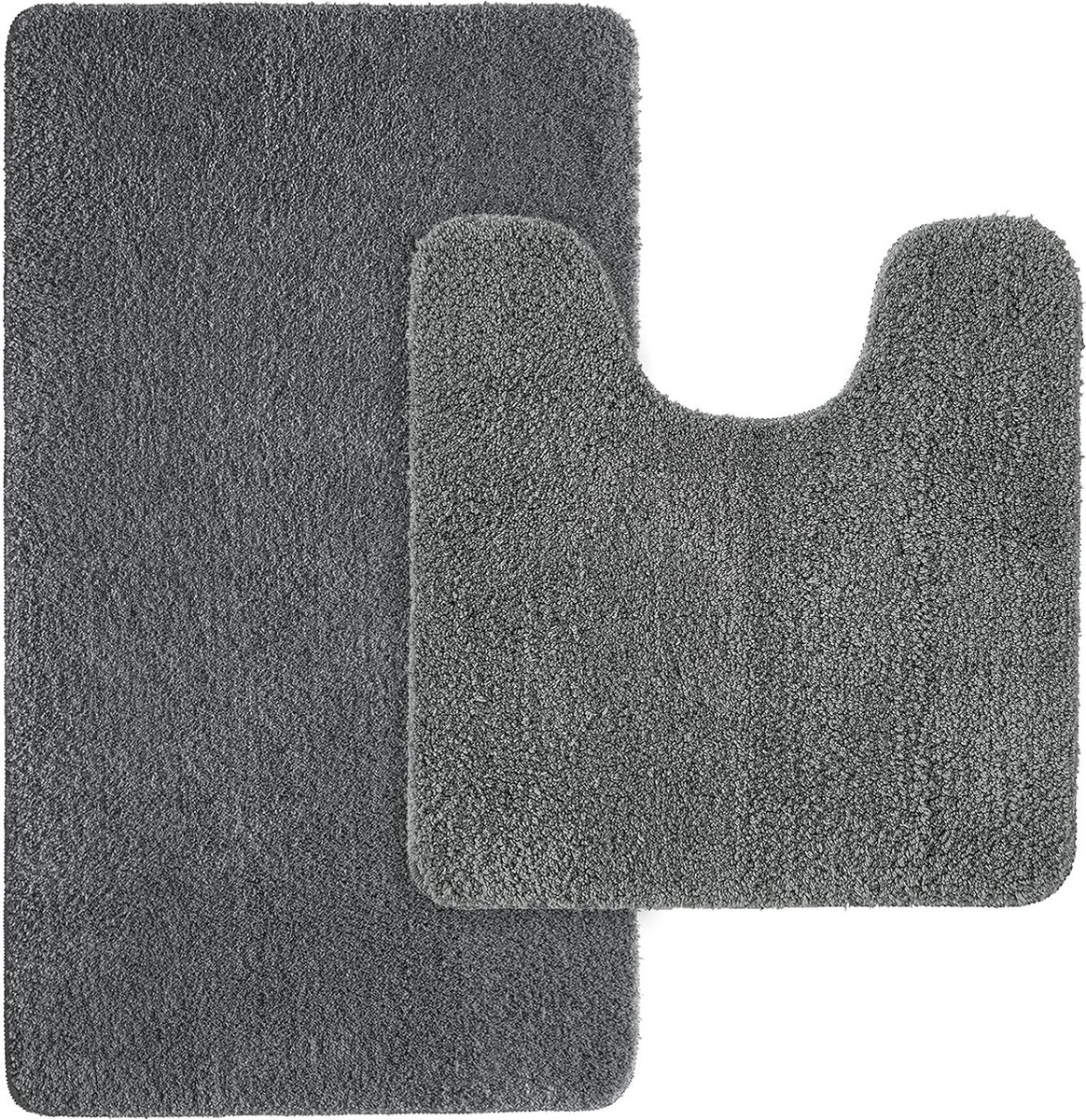 Absorberende badmatset 2 stuks antislip badtapijt 40 x 60 cm en U-vorm WC toilettapijt 45 x 45 cm met hoge hydroscopiciteit tapijten, super zacht, gezellig en ruig microvezeltapijt voor badkamer grijs