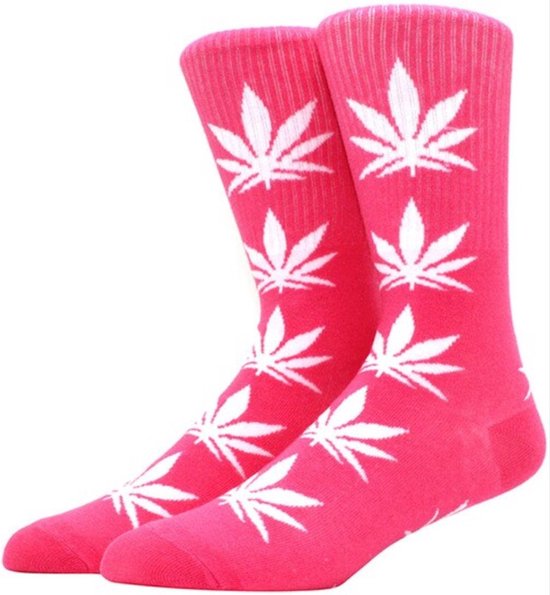 CHPN - Wiet sokken - Weed socks - Cadeau - Sokken - Roze/Wit - Unisex - One size - 36-46