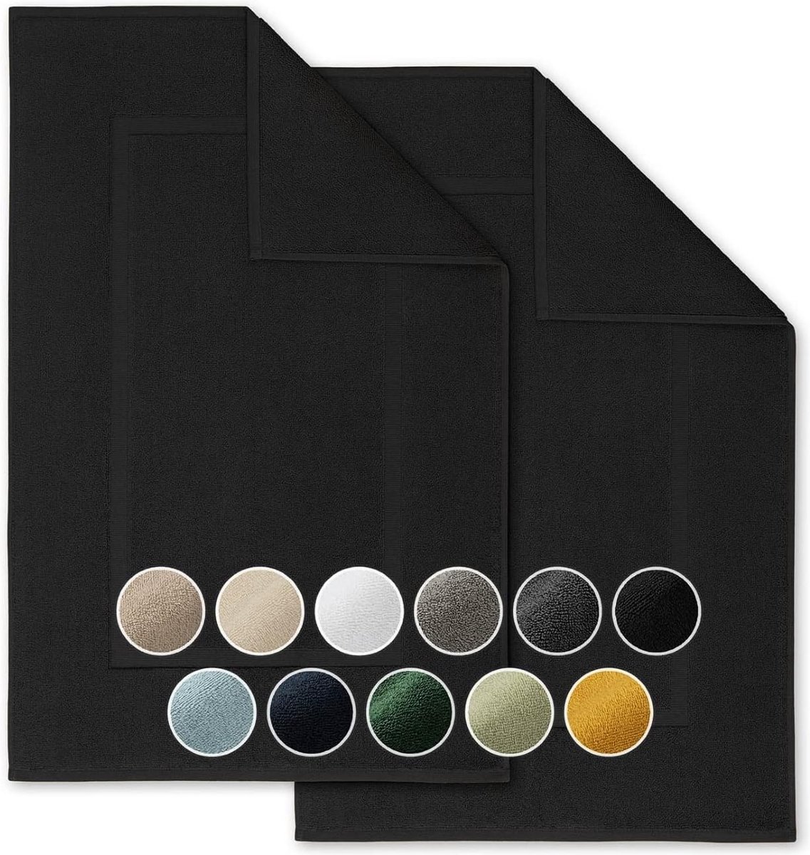 set van 2 badmatten, badmat - zachte douchemat, 100% katoen, Oeko-Tex gecertificeerd, 51x79 cm, zwart
