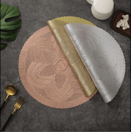 Napperons - Motif fleurs Goud - Rond - 38 cm - 4 pièces - Sous-couche - Résistant à la chaleur - Or - Aspect Luxe - Ajouré