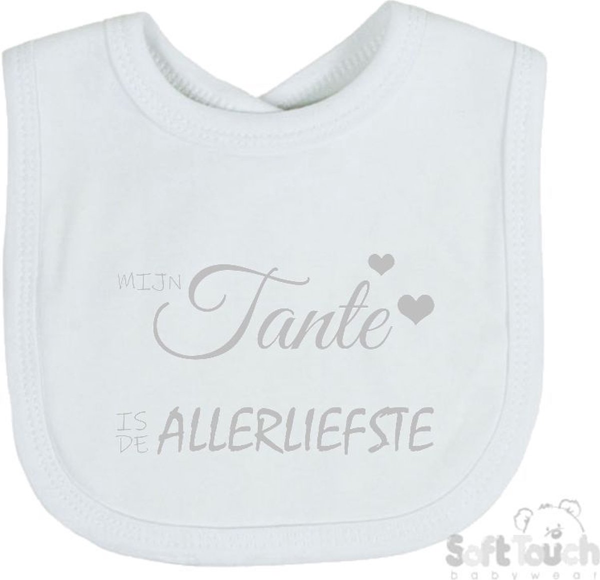 Goedkoopste Soft Touch Slabber Slabbetje Slab Mijn tante is de allerliefste Unisex Katoen Wit/zilver shiny Maat 33x22 Cm