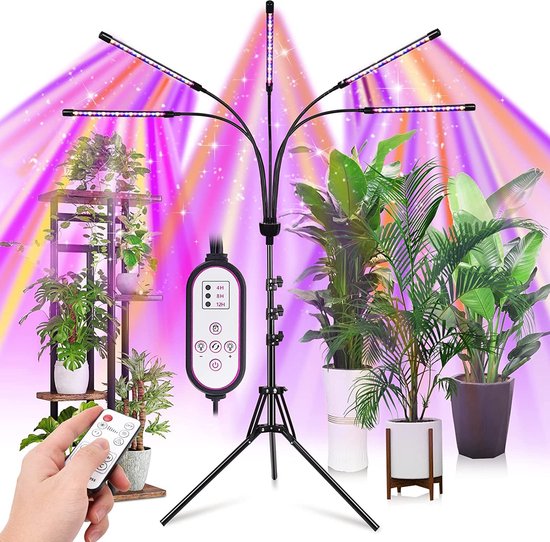 Merdoo Groeilamp met Statief - Kweeklamp - LED Full Spectrum - Voor Alle Planten - Kleekamp LED Full Spectrum | Groeilamp voor Planten | 40 Watt | Automatisch Timer voor 3-9-12 uur voor beste resultaat - met Afstandsbediening