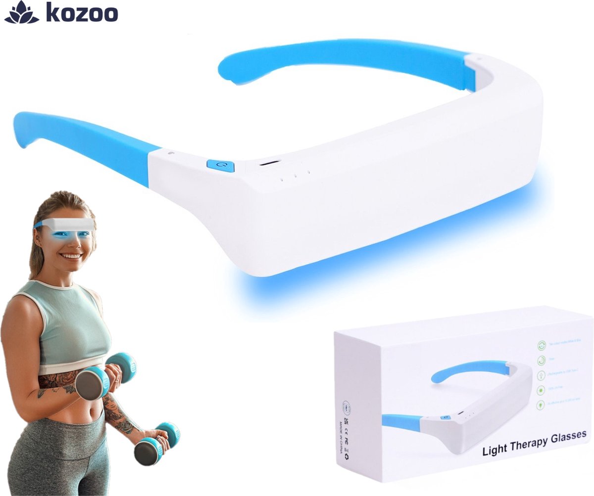 Kozoo - Lichttherapiebril - lichttherapie - daglichtbril - anti stress - lichttherapie lamp - ledlicht ogen - oogtherapie - 3 standen - Blauw & wit licht - comfortabele & stijlvolle lichttherapielamp winterdepressie - 100% UV Vrij - 'merkloos''