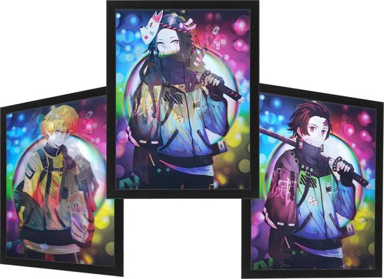 Demon Slayer Swag Poster + Lijst 3D - 3D Effecten - Tanjiro/Nezuko/Zenitsu