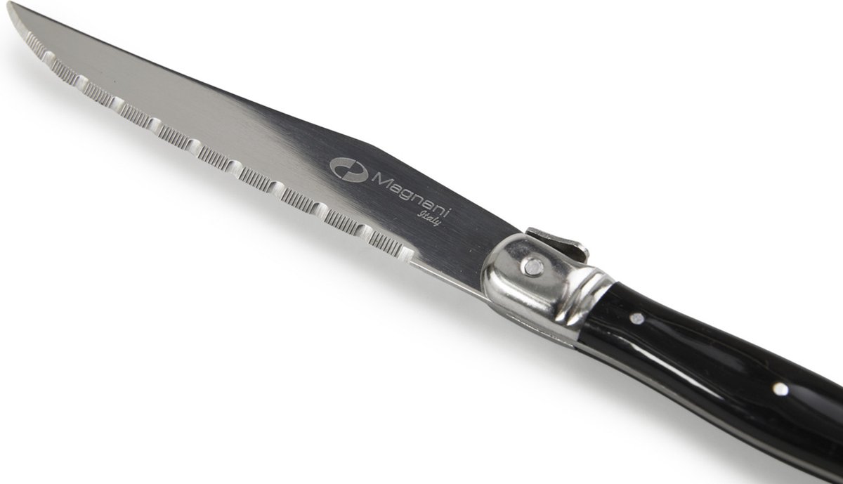 Bol.com Magnani - 6 Steakmessen - Vleesmes - Kunststof Handgreep - RVS Gekarteld Snijblad - Snijblad Dikte 1,5 mm - Brengt Geen ... aanbieding