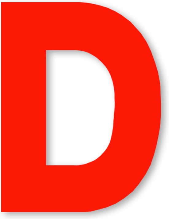 Grote rode letter 'D' op een witte achtergrond.