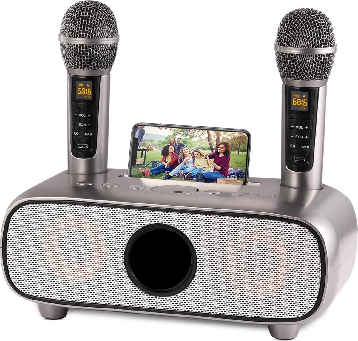 Karaoke Set Voor Volwassenen - Karaoke Set Met 2 Microfoons - Karaoke Set Draadloze Microfoon - Grijs