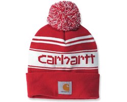 Carhartt Mütze Knit Cuffed Logo Beanie Red/Winter White Marl