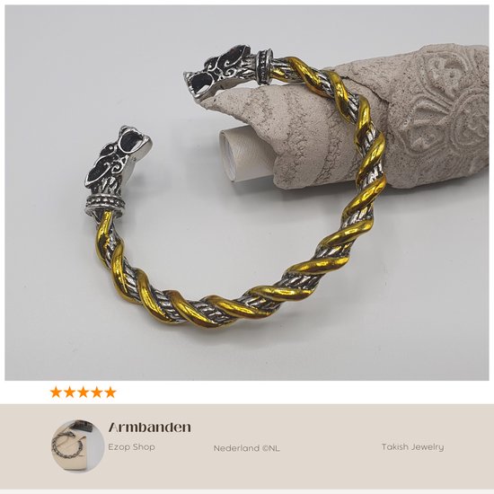 Noorse Viking Wolf Head Armband Rvs Verstelbare Polsband - Stijlvolle Roestvrijstalen Armband met Drakenmotief, Inclusief Geschenkdoos