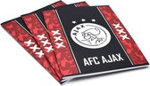 Ajax Schrift rood met zwarte baan A5 gelijnd: 3-pack