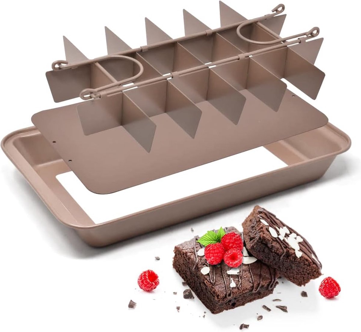 Brownie bakvorm pan - rechthoekige bakvorm 31 cm x 20 cm - anti-aanbak met 18 scheidingswanden chocolade brownies uitsteker