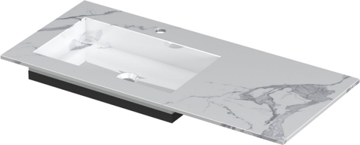 INK Post wastafel in keramische slab met envelop bodem wasbak links met 1 kraangat, 100x45x1cm, statuario glans