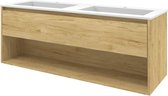 Proline Polystone Elegant badmeubelset met wastafelonderkast met open schap en mat witte wastafel met 2 kraangaten 140 x 46 x 54 cm, ideal oak