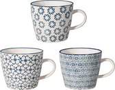 Tasses avec anse Kristina Retro Coffee Mug Tea Cup Vintage à paroi épaisse 9,5 x H 8 cm, bleu, céramique, lot de 3, capacité environ 280 ml