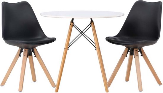 Danburi eethoek tafel wit en 2 Zeno stoelen zwart.