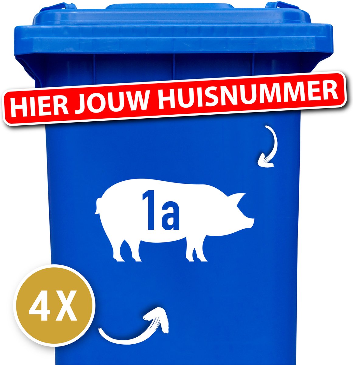 Container sticker - Container Sticker Huisnummer - Variant: Varken - Kleur: Wit - Aantal: 4 Stuks - Stickers volwassenen - Cijfer stickers - Container stickers - sticker - stickers