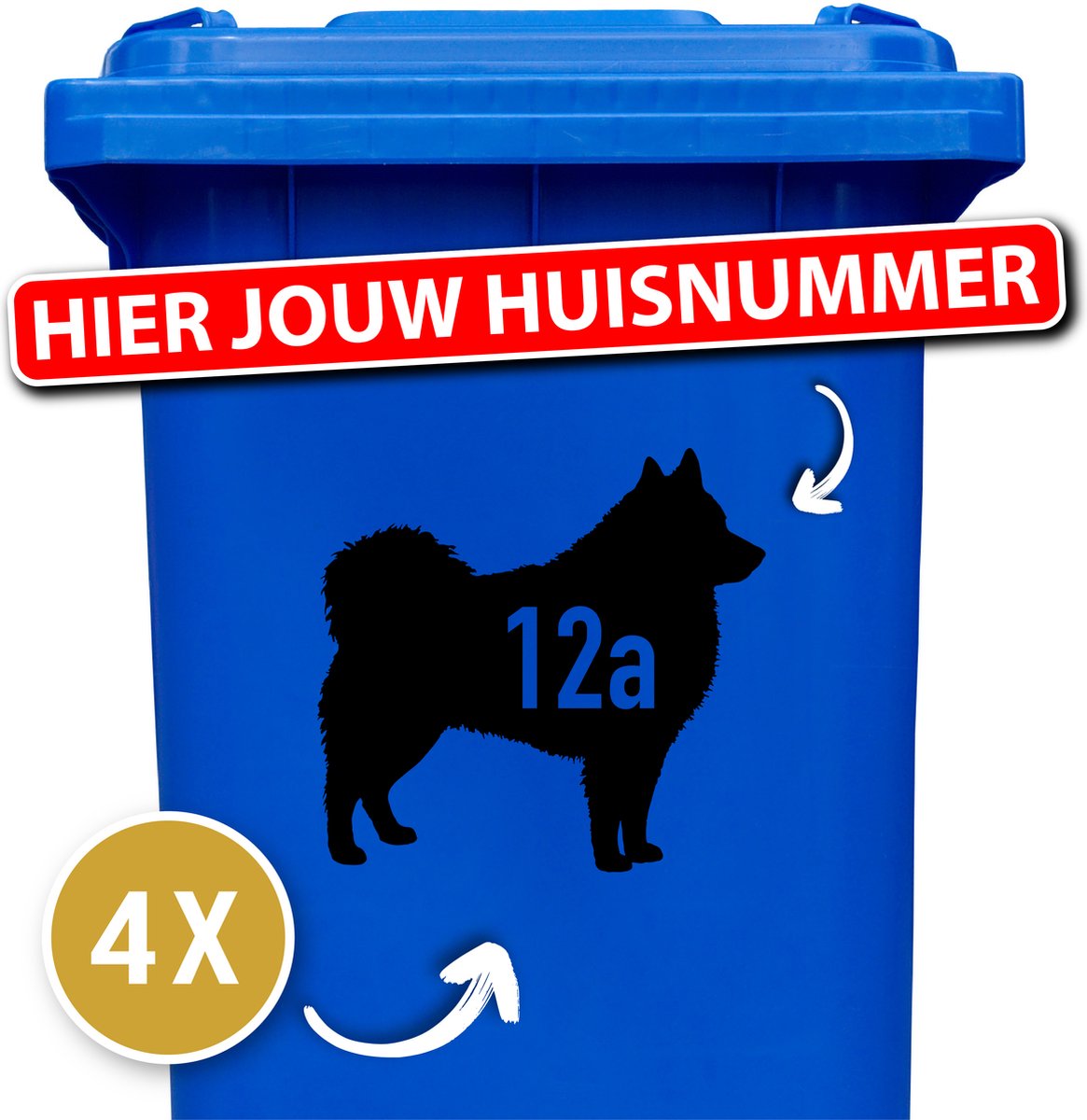 Klikostickers - Container sticker - kliko sticker voordeelset - 4 stuks - Schipperke - container sticker huisnummer - Zwart - vuilnisbak stickers - container sticker hond - 12345678910