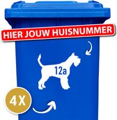 Container sticker - kliko sticker voordeelset - 4 stuks - Schnauzer - container sticker huisnummer - wit