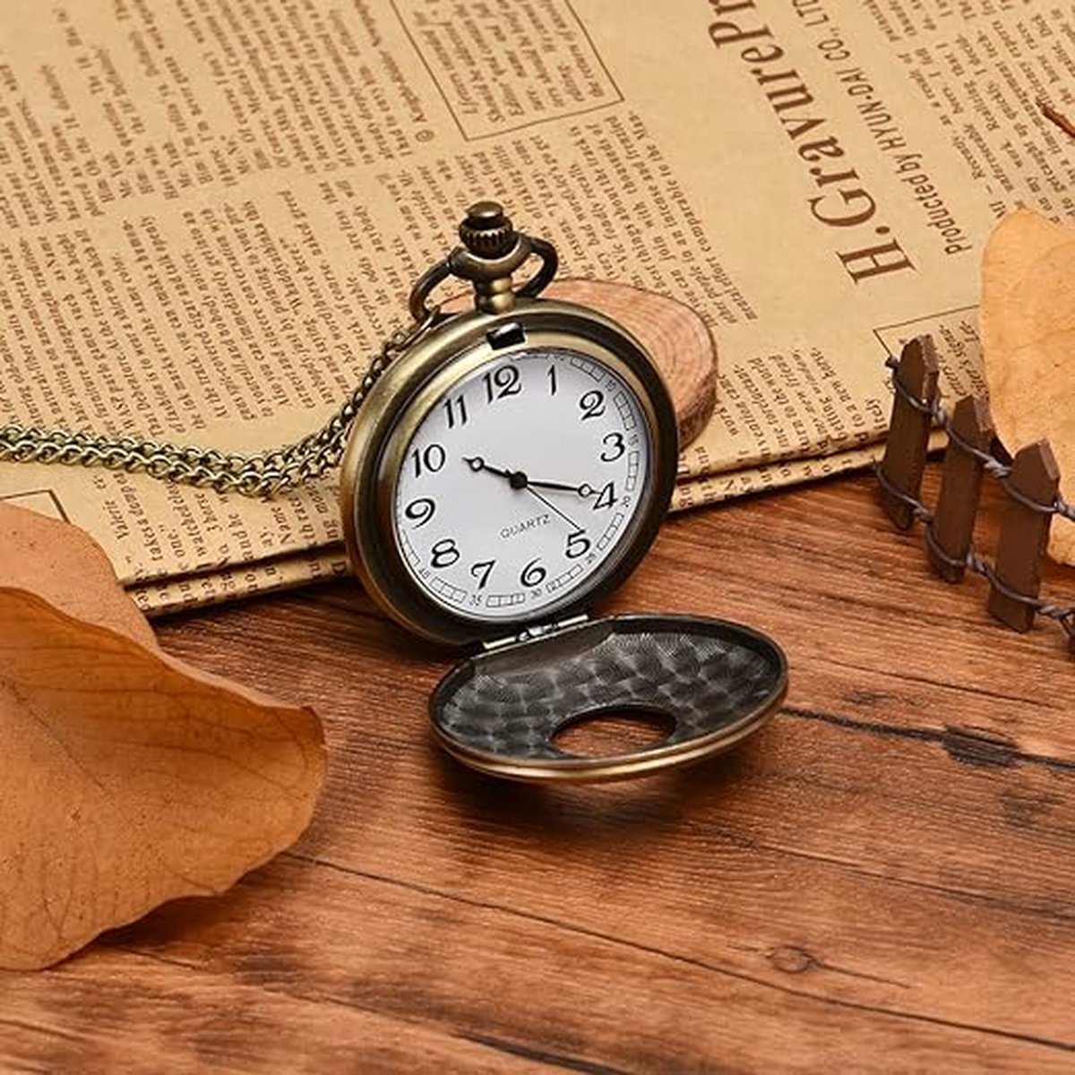 Zakhorloge vintage retro quartz met ketting heren dames