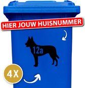 Container sticker - klikostickers - kliko sticker voordeelset - 4 stuks - Herder met rechte rug - 20 x 18 cm - container sticker huisnummer - zwart - vuilnisbak stickers - container sticker hond