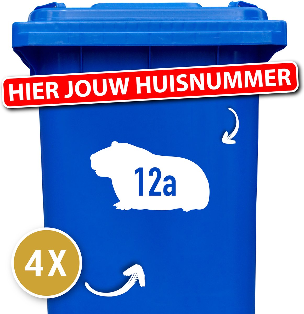 Container sticker - Container Sticker Huisnummer - Variant: Cavia - Kleur: Wit - Aantal: 4 Stuks - Stickers volwassenen - Cijfer stickers - Container stickers - sticker - stickers
