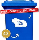Container sticker - Container Sticker Huisnummer - Variant: Cavia - Kleur: Wit - Aantal: 4 Stuks - Stickers volwassenen - Cijfer stickers - Container stickers - sticker - stickers