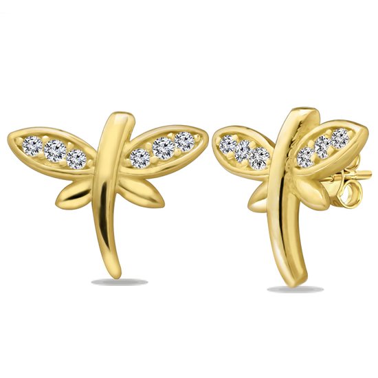 Juwelier Zwartevalk - 14 karaat gouden libelle oorbellen 12.266--