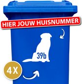 Container sticker - klikostickers - kliko sticker voordeelset - 4 stuks - Labrador zittend - 20 x 20 cm - container sticker huisnummer - wit - vuilnisbak stickers - container sticker hond - cadeau