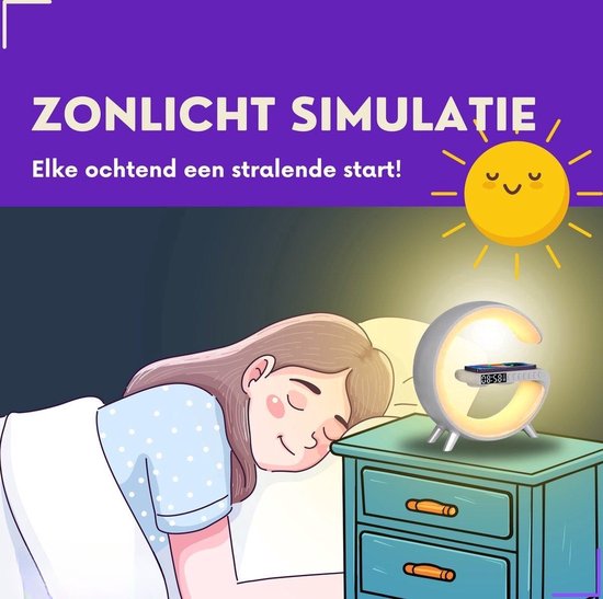 DiverseGoods Wake-Up Light - Met Draadloze Oplader - Digitale Wekker - Lichtwekker - Wekkerradio - LED Light - Bluetooth Speaker- Zwart mini van DiverseGoods — afbeelding 5