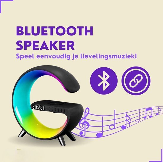 DiverseGoods Wake-Up Light - Met Draadloze Oplader - Digitale Wekker - Lichtwekker - Wekkerradio - LED Light - Bluetooth Speaker- Zwart mini van DiverseGoods — afbeelding 3