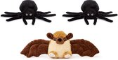 Kinder Knuffelzacht Knuffeldier - Perfecte Knuffelvrienden voor Kinderen Ideaal Cadeau voor Verjaardagen en Speciale Gelegenheden (12-15 cm) (2 Spinnen + 1 Vleermuis)