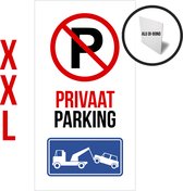 Pictogram/ bord alu di-bond XXL | "Privaat parking" | 32 x 62 cm | Dikte: 3 mm | Aluminium | Privé domein | Niet parkeren | Parkeeroverlast | Privaat eigendom | Parkeerplaats vrijhouden | Roestvrij | Aluminium | 1 stuk
