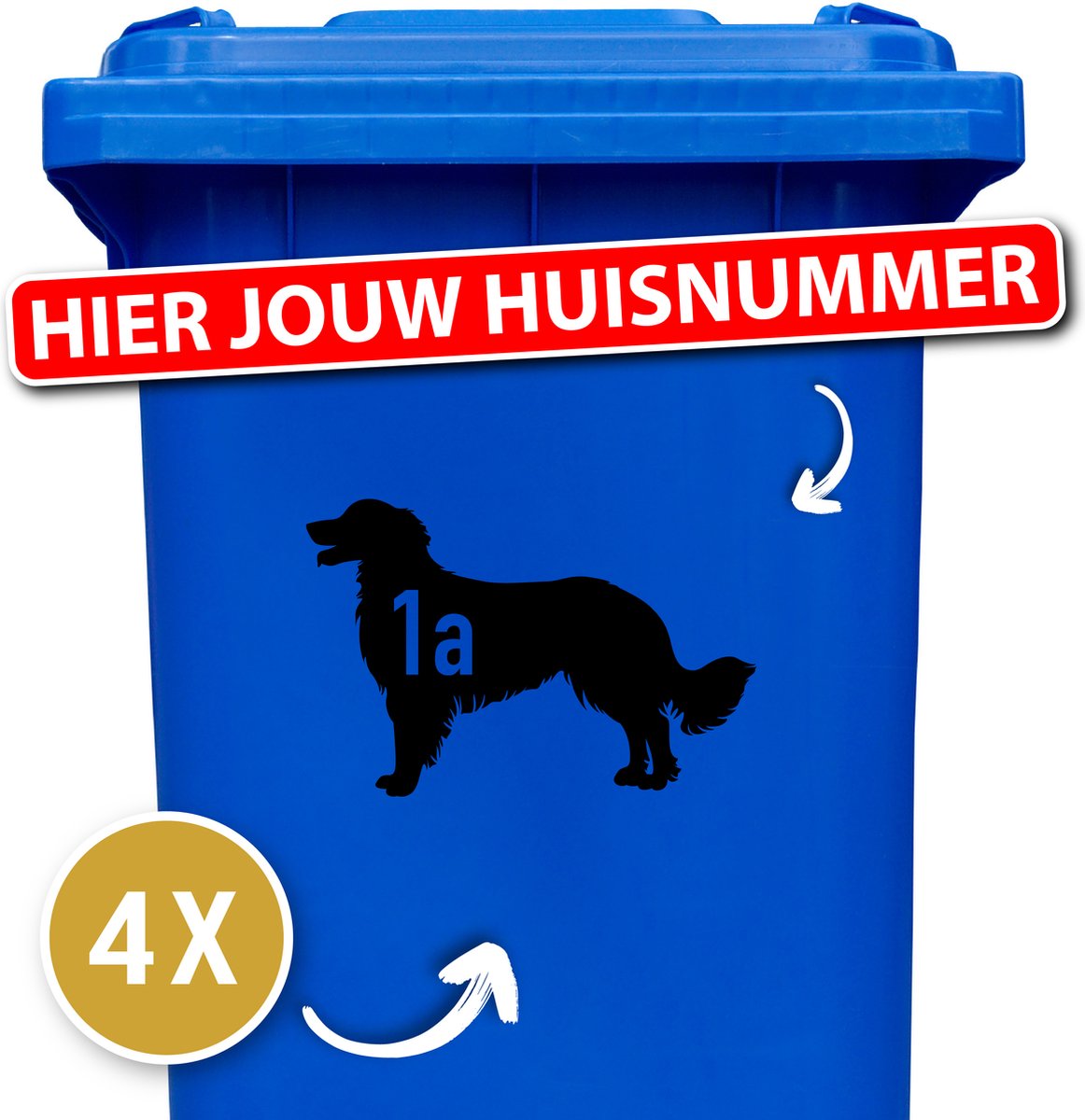 Container sticker - klikostickers - kliko sticker voordeelset - 4 stuks - Kooikerhondje - container sticker huisnummer - zwart - vuilnisbak stickers - container sticker hond