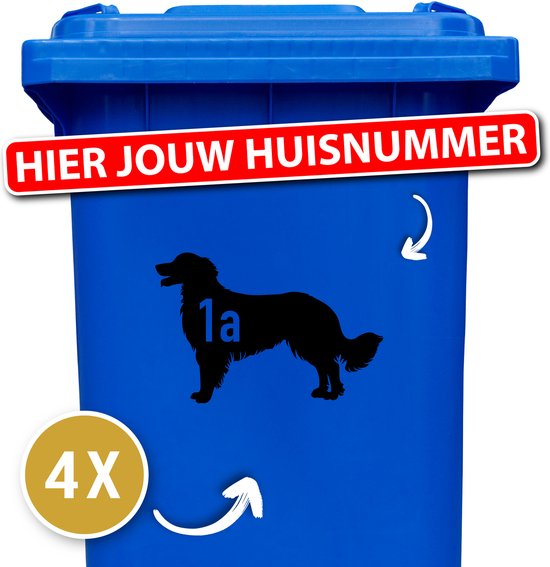 Container sticker - klikostickers - kliko sticker voordeelset - 4 stuks - Kooikerhondje - container sticker huisnummer - zwart - vuilnisbak stickers - container sticker hond