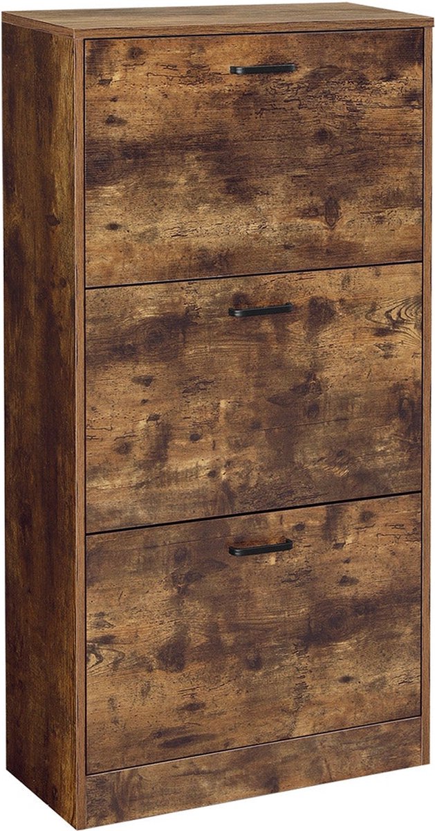Vasagle Schoenenkast Met 3 Kleppen Schoenenrek Tipplepr Schoenenkast Eikenkleurig Verstelbaar 60 X 24 X 12 Cm Eiken Look Lbc03nl