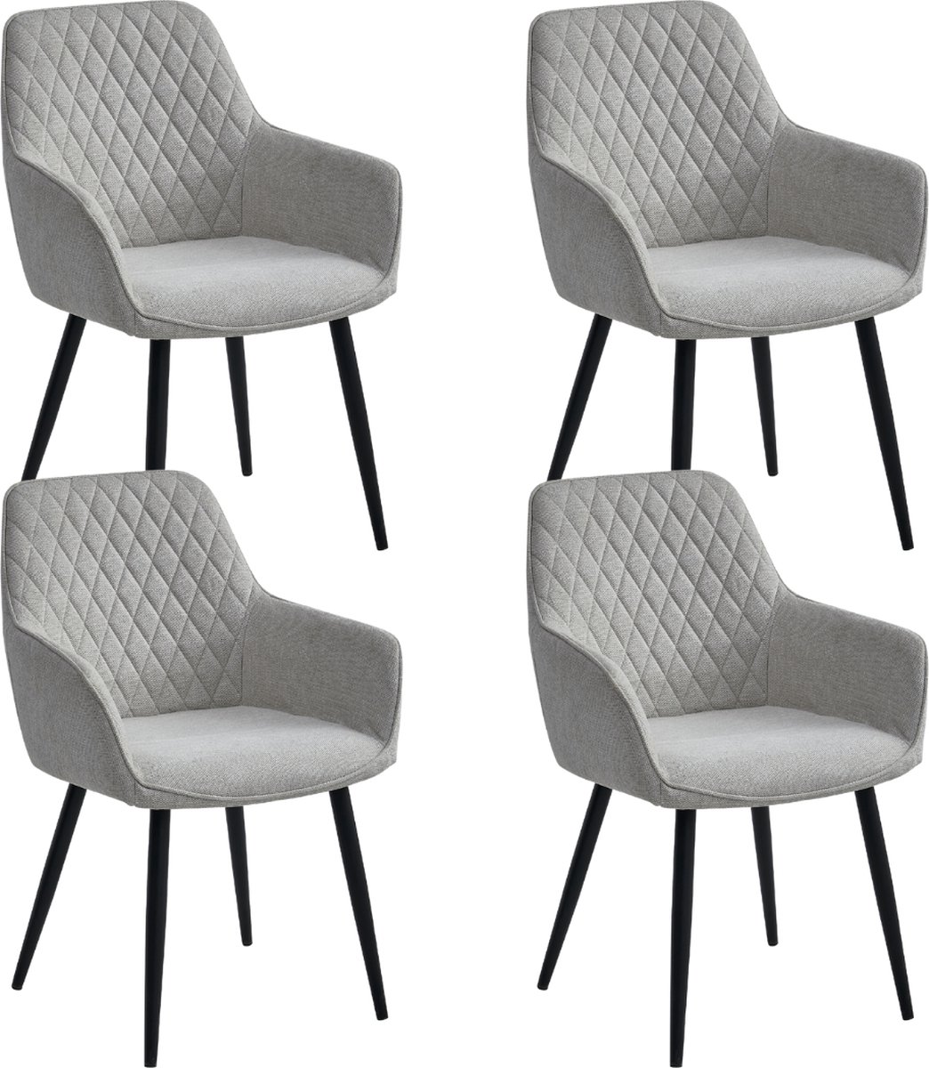Colenis Beverly Eetkamerstoel - Set Van 4 - Beige - Geweven stof - Met armleuning