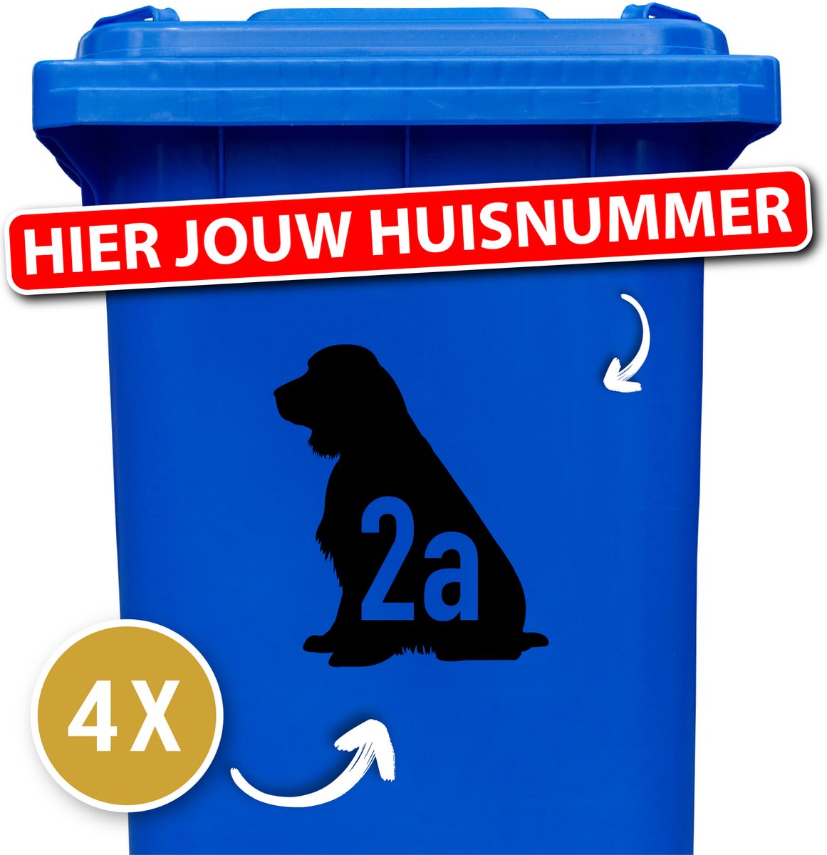 Container sticker - klikostickers - kliko sticker voordeelset - 4 stuks - Engelse Springer Spaniel - container sticker huisnummer - zwart