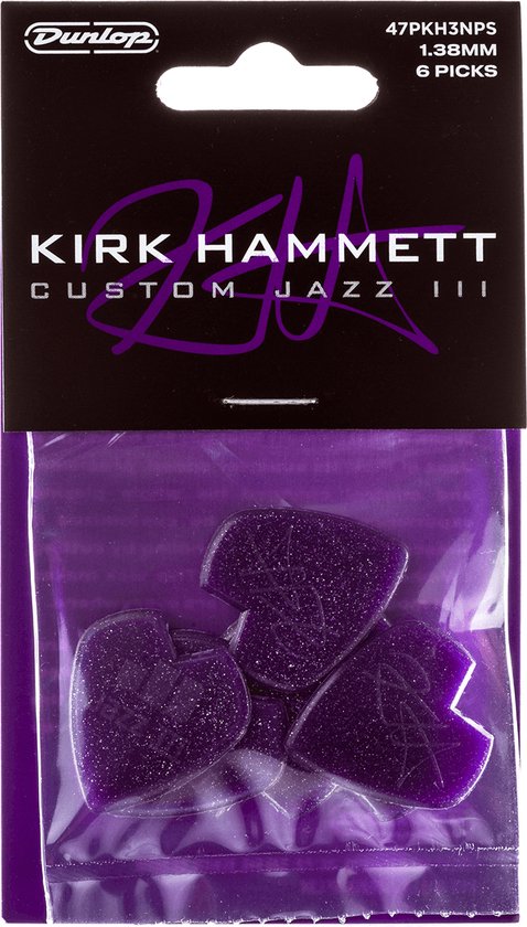 Foto: Dunlop kirk hammet jazz iii kirk h purple sparkle jazz zakje v 6 stuks