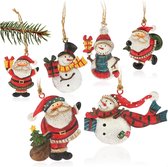 6x metalen hangers voor de kerstboom - kerstboomversieringen van metaal - kerstversieringen met sneeuwpop en kerstman (6 stuks - Kerstman + sneeuwpop - klein)
