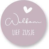 Sluitsticker -Sluitzegel Welkom lief zusje Mauve