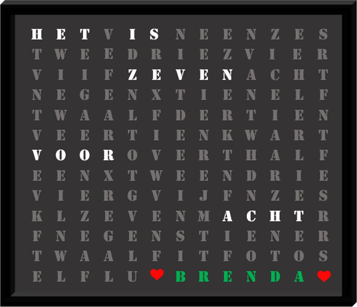 Gepersonaliseerde Wi-Fi Woordklok met eigen tekst/tekens-27 x 27 cm-Lettertype Robuust-Kado-Relatiegeschenk