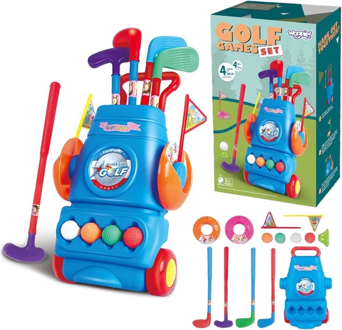 WOOPIE Golfset en Accessoires Speelgoedgolfset Rek op Wielen Golven