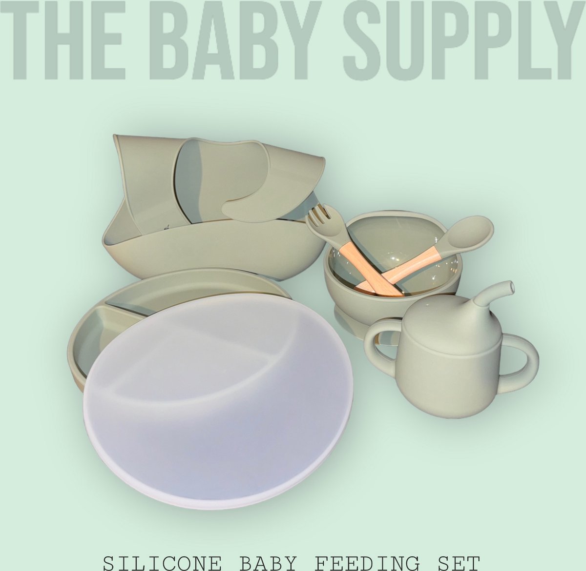 The Baby Supply Silicone feeding set 6-delig Groen -kraam cadeau - Babyshower