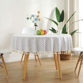 Ronde tafelkleden, rond tafelkleed van katoen en linnen, rechthoekige kwasten, tafellinnen, geschikt voor binnen en buiten en eettafel, diameter 150 cm