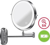 Badkamer Make Up Spiegel Rond 5x Vergroting - Ingebouwde Batterij - LED Verlichting - Badkamerspiegel Muurbevestiging - Douche - Zilver