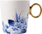 mug avec bord fleuri - oreille d'or - Blauw de Delft - Heinen - porcelaine - cadeau - cadeau - Bleu de Delft - blanc - bleu - oreille d'or