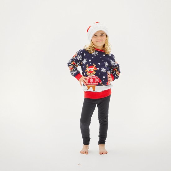 Foute Kersttrui Kinderen - Jongens & Meisjes - Christmas Sweater "Rudolf Brengt Een Cadeau" - Maat 80-92 - Sinterklaas - Kerst - Kerstcadeau