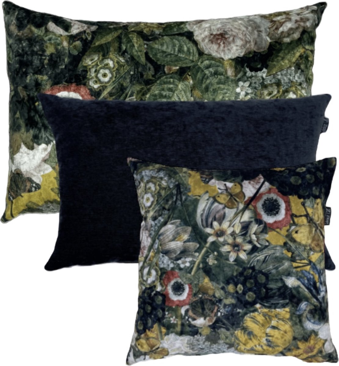 Zippi Design Flower Art Sierkussen SET 40x60cm Luxe ( veren vulling) kleur zwart groen geel roze wit rood bloemen